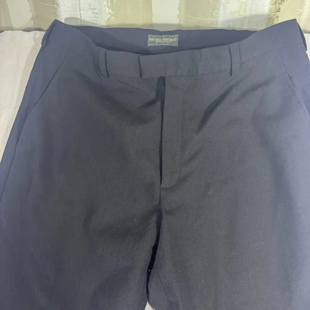Banana Republic Men's Dress Pants Black Stretch Flat Front Front‎ Formal 34R